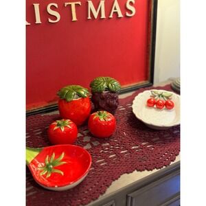 Vintage Fruit Vegetable Salt & Pepper /Jelly Jar / Spoon Holder Trinket Bowl Tom